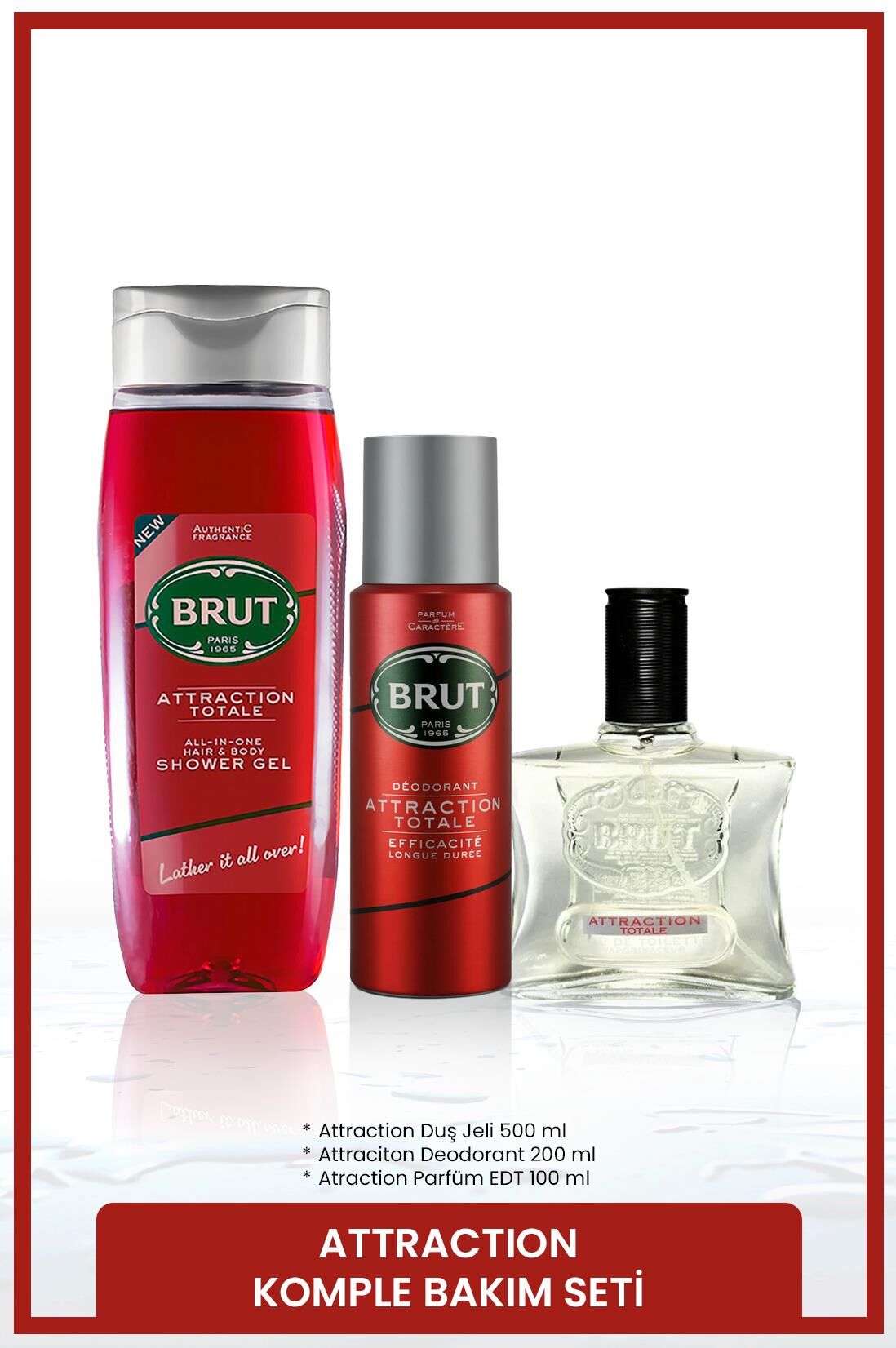 Attraction Erkek Bakım Seti Parfüm EDT 100 ml, Deodorant 200 ml, Duş Jeli 500 ml