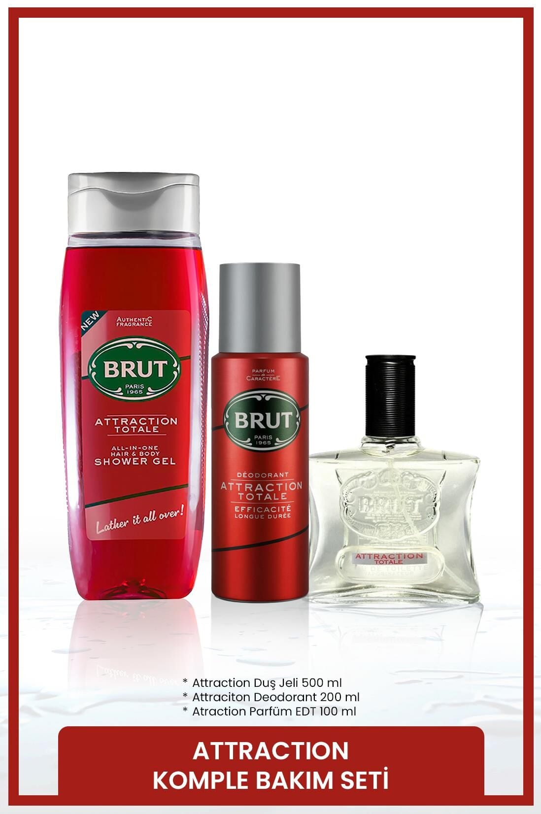 Attraction Erkek Bakım Seti Parfüm EDT 100 ml, Deodorant 200 ml, Duş Jeli 500 ml