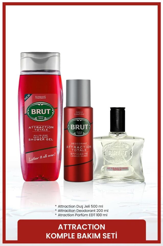Attraction Erkek Bakım Seti Parfüm EDT 100 ml, Deodorant 200 ml, Duş Jeli 500 ml