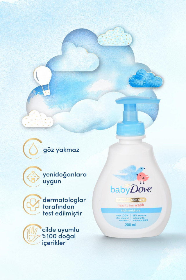Doğal Prebiyotikli Göz Yakmayan Sülfatsız Nemlendirici Bebek Saç ve Vücut Şampuanı 200 ml