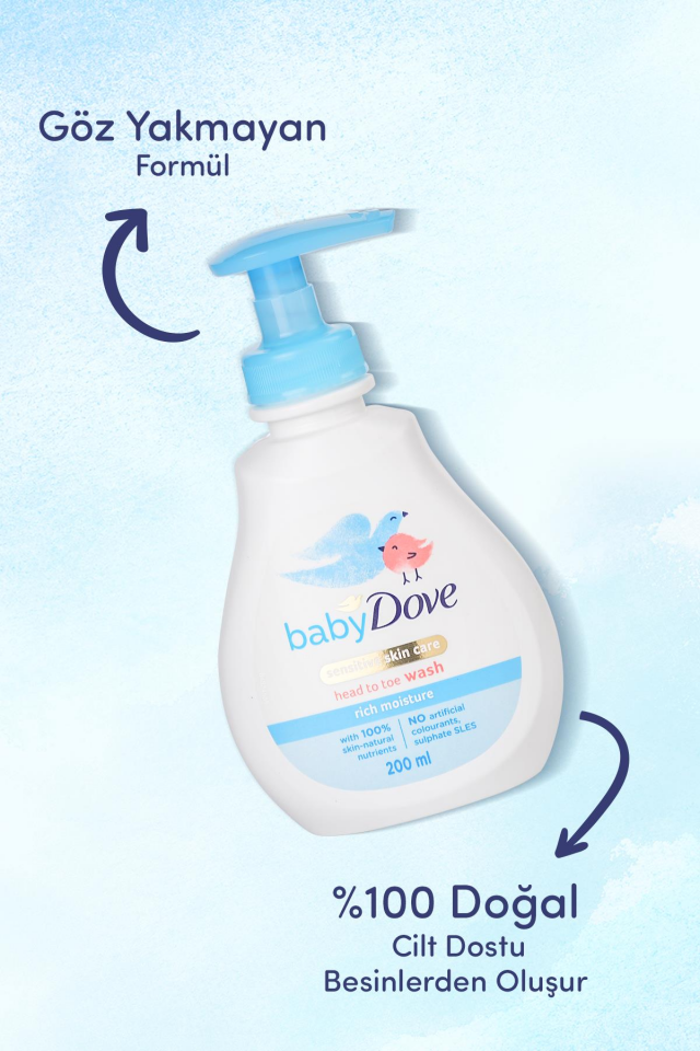 Doğal Prebiyotikli Göz Yakmayan Sülfatsız Nemlendirici Bebek Saç ve Vücut Şampuanı 200 ml